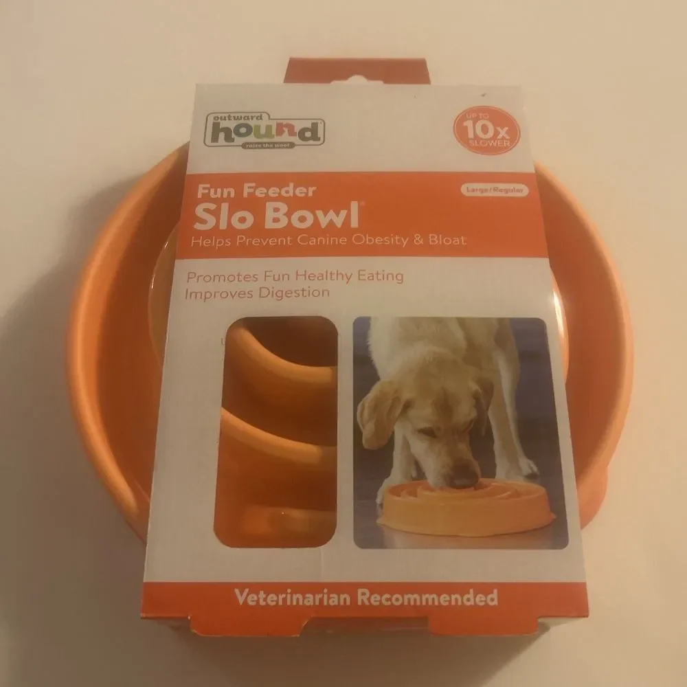 New Outward Hound Fun Feeder Slo Bowl-Holds 4 Cups-Orange-Dogs Eat 10x Slower